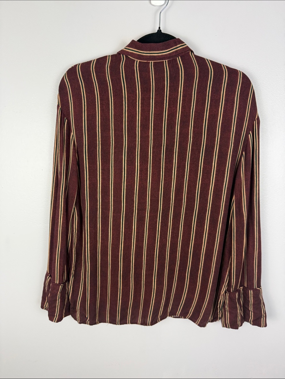 MANGO Suit Striped Button Down Blouse Burgundy Gold Green Size S / 4 - Picture 13 of 13